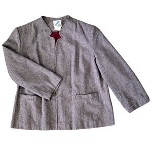 1980s Vintage Gray Tweed Open Front Patch Pocket Classic Blazer Jacket Size XL